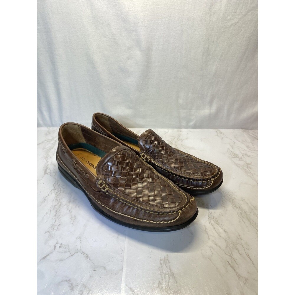 Johnston & Murphy Mens Brown Woven Leather Loafers Sheepskin Lining 10 M 20-8543